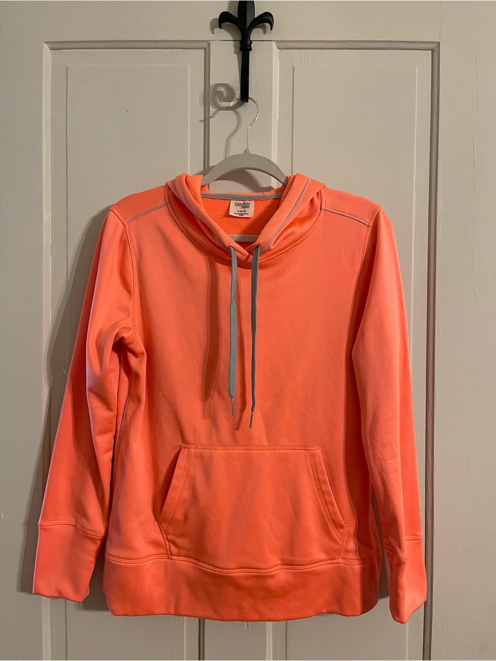 Neon orange hooded pullover with pockets